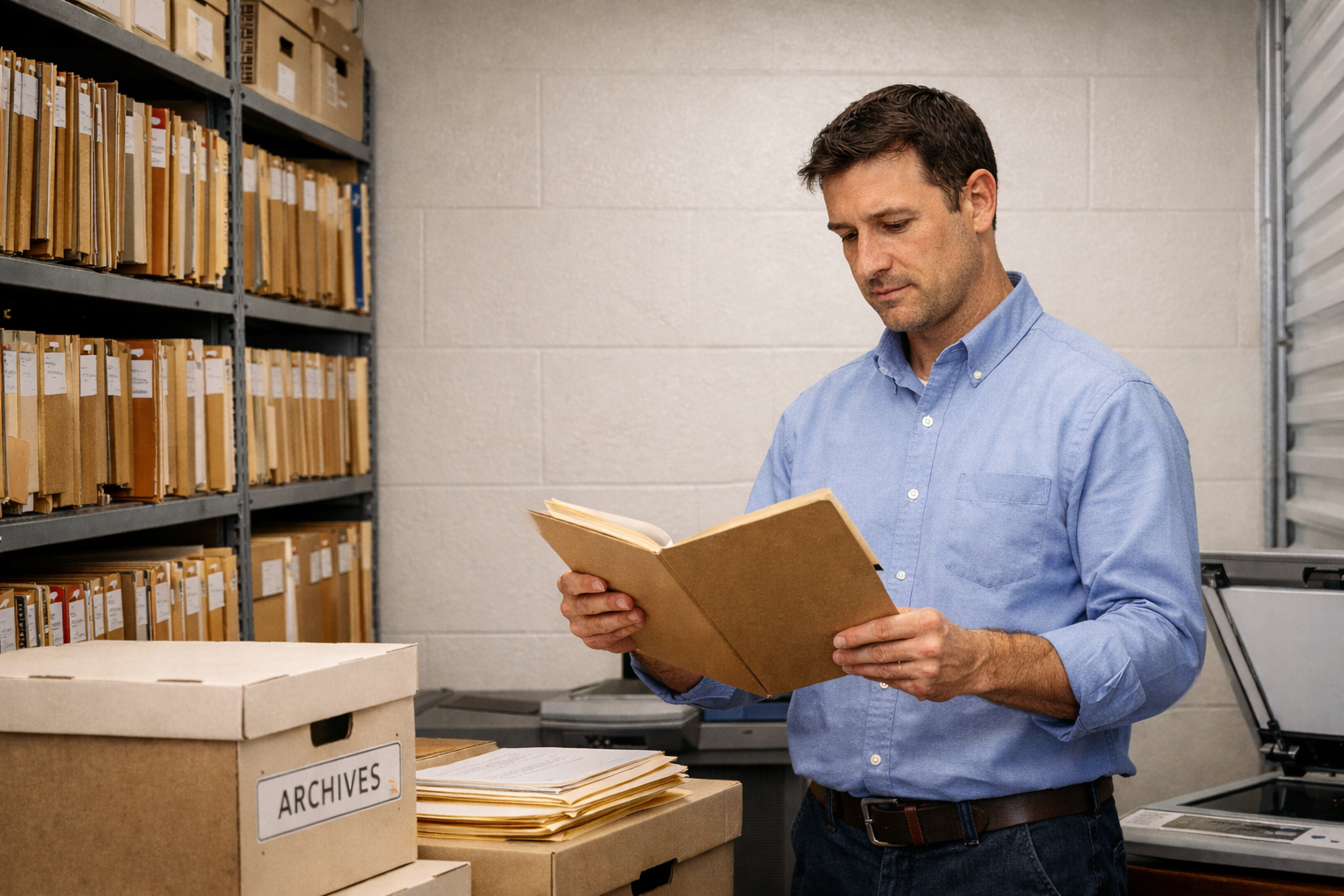 a man using his montreal mini-storage as document and archive storage solution 